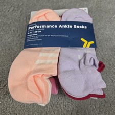 Women's Performance Ankle Socks 6 Pairs Size 8-11 Purple Red Pink Peach Grey