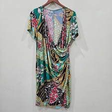 Womens Maximalist Mixed Chain Print Faux Wrap Dress Multicolor Bohemian Colorful