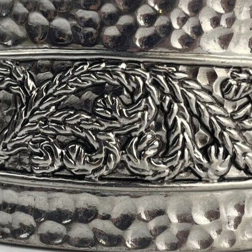 Silver Tone Hinged Bangle Bracelet Hammered Leaf … - image 2