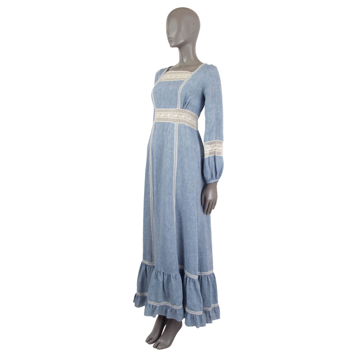 67858 auth CHRISTIAN DIOR light blue linen 2018 LACE TRIM