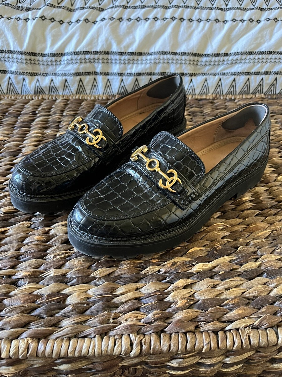 Circus by Sam Edelman Women’s Deana Faux Crocodile Black Leather Loafers  Size