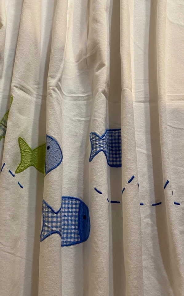 Pottery Barn Kids colorful fish Shower Curtain Blue Green White Vintage 100% Cot - Image 3 of 4