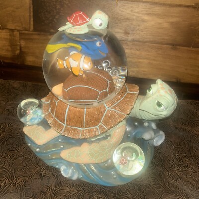Disney Pixar Finding Nemo Turtle Ride Figurines Musical Blower Snow Globe-As Is