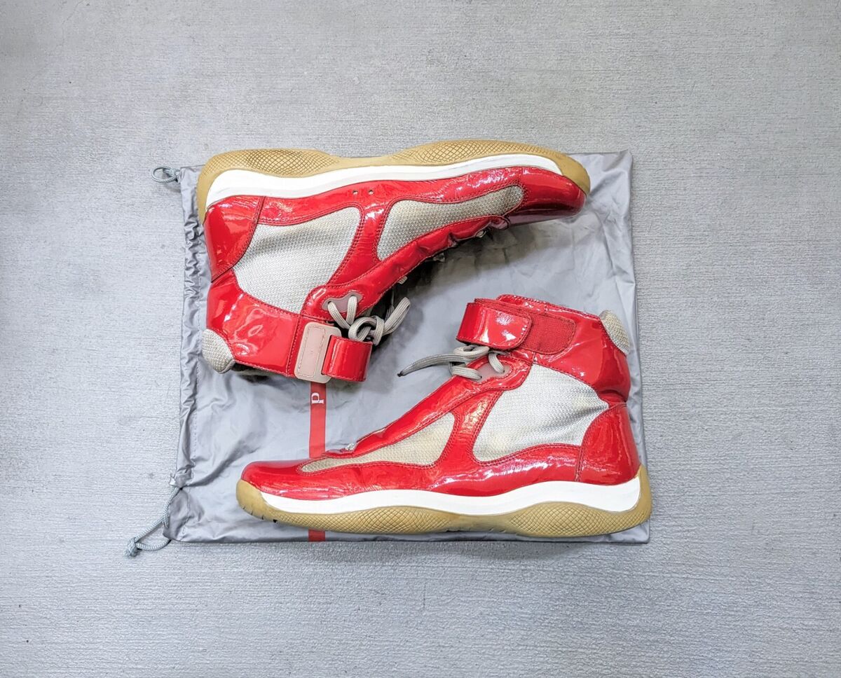 Prada America's Cup Sneakers Men 10 Red Patent Leather Prada America's Cup Sneakers Men 10 Red Patent Leather