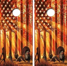 Turkey American Flag Cornhole Board Wrap LAMINATED Wrap Decal Vinyl Sticker 4179