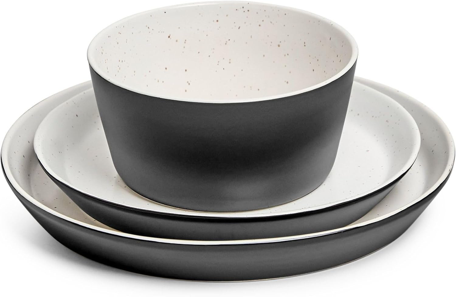 Stockholm 12-Piece Black/White Stoneware Dinnerware Set for 4, Modern Design