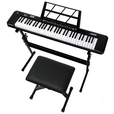 Glarry GEP-109 61 Key Lighting Keyboard with Piano Stand, Piano Bench
