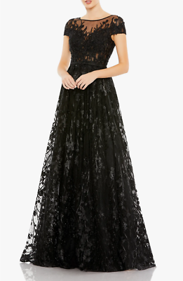 mac duggal ieena cap sleeve floral a-line dress EMBELLISHED A LINE GOWN Regular Size 4 Size:XXS - XS | in stock IsFinalSale : 0 Bardot Satin Backless Dress was an A
