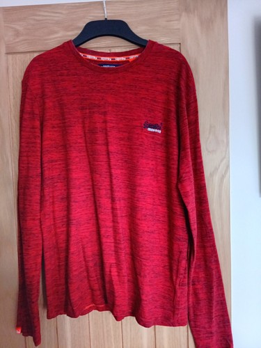 Red Superdry mens long sleeve t-shirt size Large