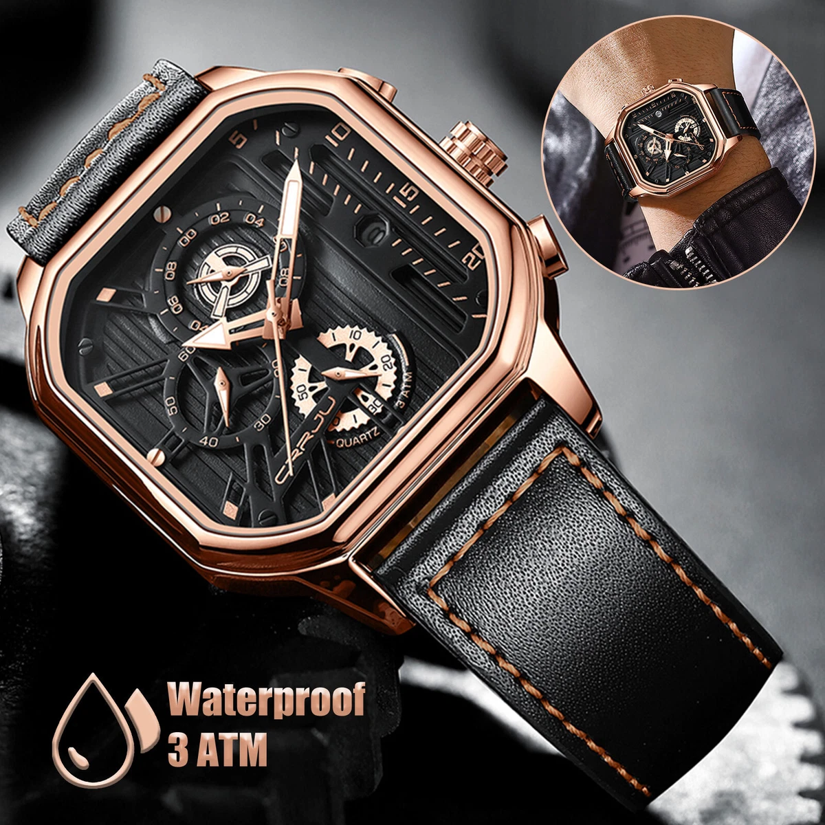  Mens Watches Men Designer Chronograph Waterproof Analogue  Quartz Watch Men Stainless Steel Wrist Watch Fashion Date Watches for Men  Gold : Clothing, Shoes & Jewelry