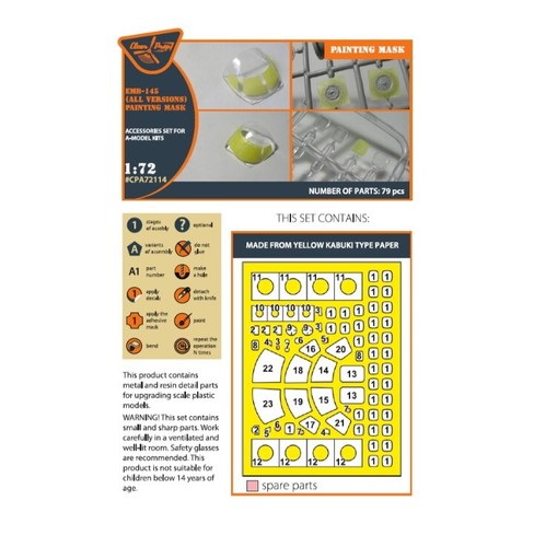 Clear Prop 72114 1/72 EMB-145 painting mask on yellow kabuki paper A-model kits - Picture 3 of 6