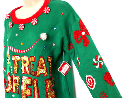 *NWT* Ladies Green ''Treat Your Elf'' Holiday Christmas Sweater, Size S (4-6)