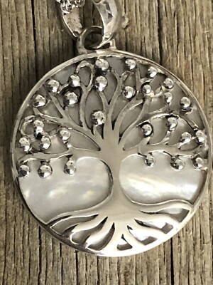 ATI Sterling Silver Tree Of Life Pendant Necklace with Mother of