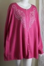 Bob Mackie Sz 3X Pink Pearl Sequin Beautiful Mid-Weight Cardigan Sweater Glam