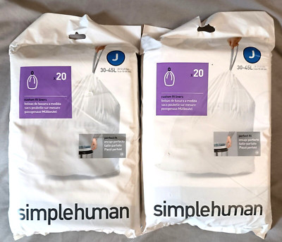 2 PACK SimpleHuman Custom Fit Liners Code J  30-45L 8-12 Gal. US 40 Trash Bags