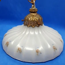 Swag Lamp White Clambroth Fluted Glass w/Tiny Flowers, Metal Hardware by L&L WMC