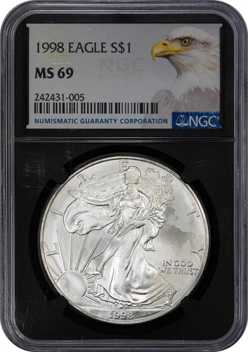 1998 $1 AMERICAN SILVER EAGLE NGC MS69 # 242431-005