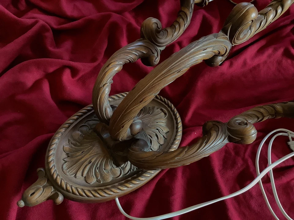 Walnut Lamp Wood Antique German Frankfurt Black Forest Handcarved Marked Perzina - Image 4 of 4