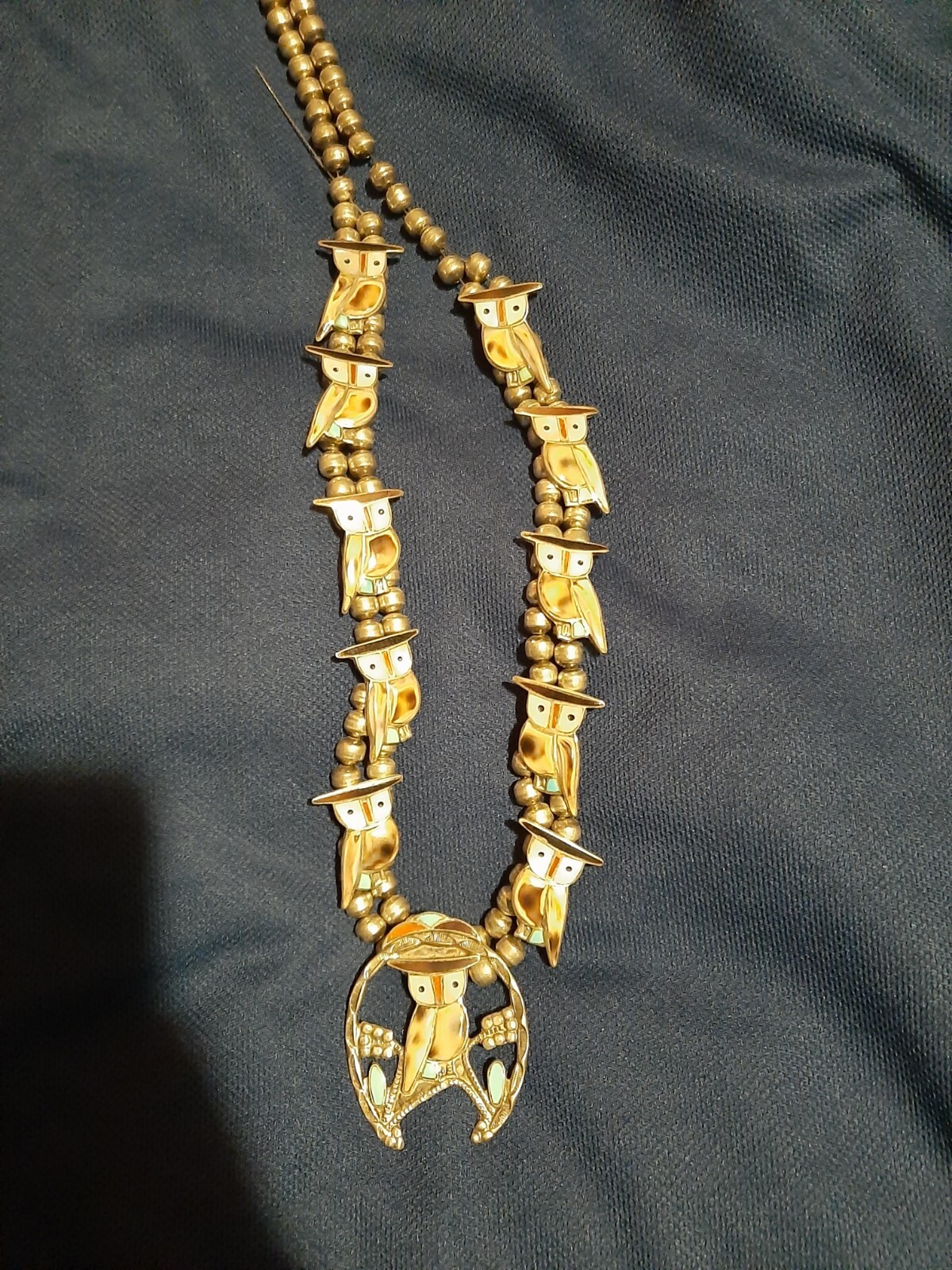 Vintage Zuni Sterling Inlay OWL SQUASH BLOSSOM Necklace Needs