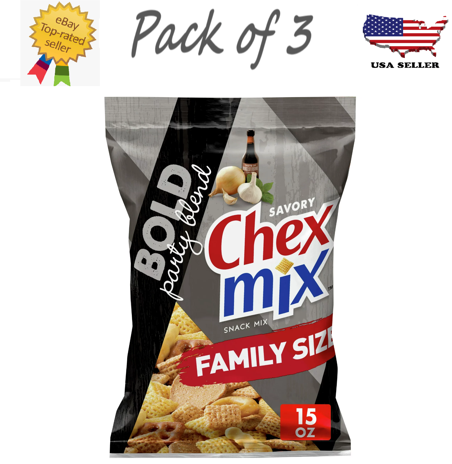 Chex Mix Snack Mix, Bold Party Blend, Savory Snack Bag, Family, 15 oz