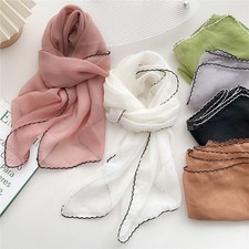 Pure Color Long Skinny Silk Scarf Handle Bag Ribbon Headwear Foulard Scarves