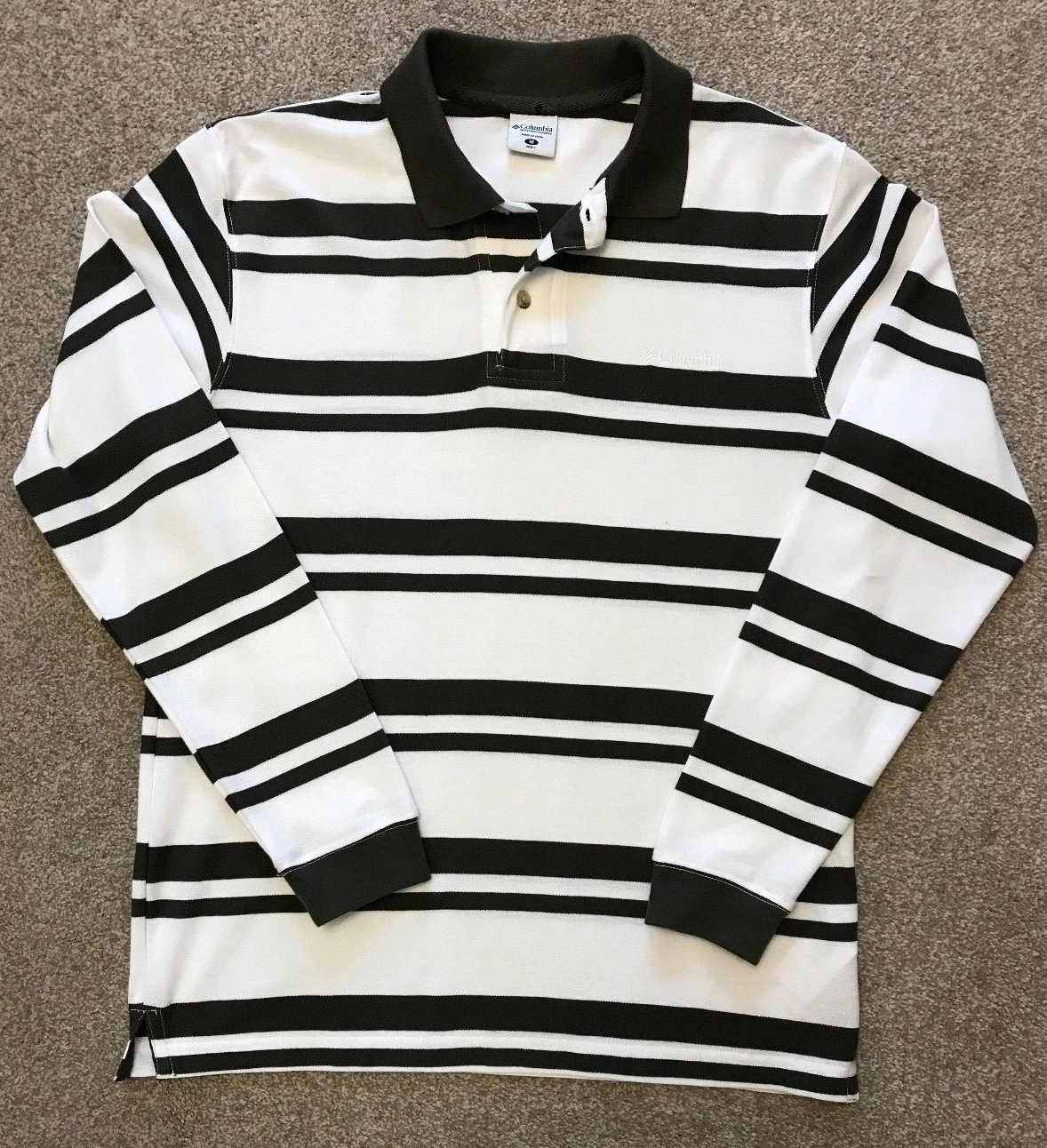 WORN ONCE COLUMBIA LONG SLEEVE POLO SHIRT GREEN / WHITE M MEDIUM