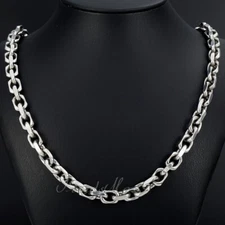 9mm 18-36" Silver CABLE Necklace Stainless Steel Chain OT Toggle Customize Size