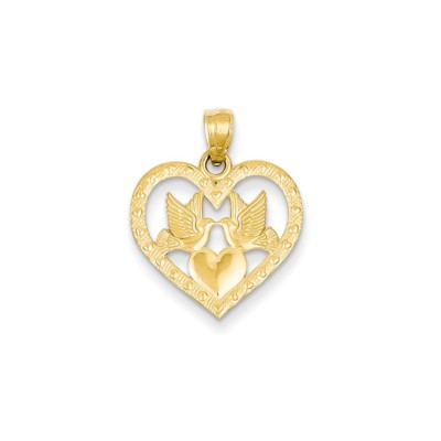 14k Yellow Gold Double Heart Charm - Textured & Polished, 15mm, Chain Not Included - View #13