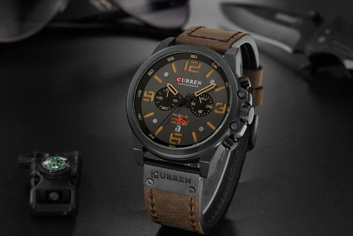 CURREN Men Leather Watch Chronograph Wristwatch Business Quartz Calendar Watches - Picture 8 of 26