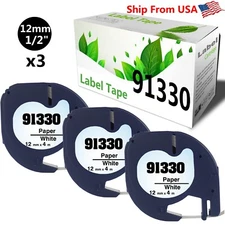 3PK Dymo letratag refills 91330 10697 for LetraTag 200B (Black on White)