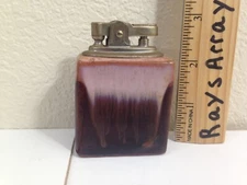 Vtg Lighter flint roller Japan terra cotta pottery base MCM
