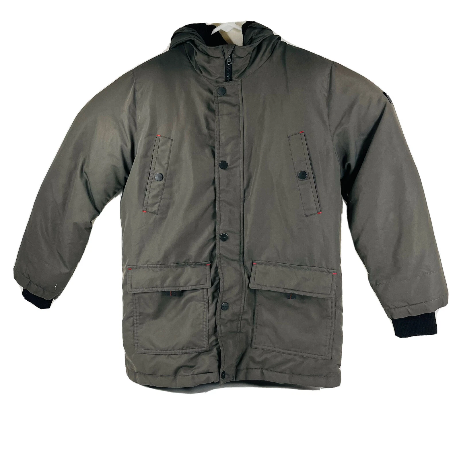 Giacca Michael Kors grigia imbottita con cappuccio e bottoni e zip taglia 10 12