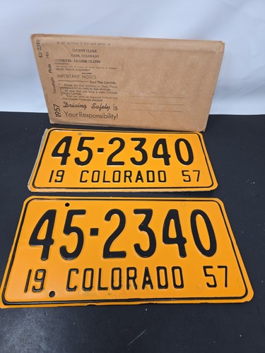 1957 COLORADO License Plate PAIR / SET Nice!