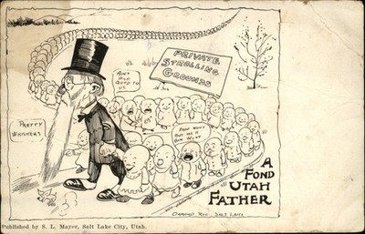 Fond Utah Father comic postcard c1907 artist signed dapper man hundreds of kids