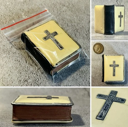 Antique Miniature Pocket Prayer Book Hallmarked Silver Crucifix Bible Companion