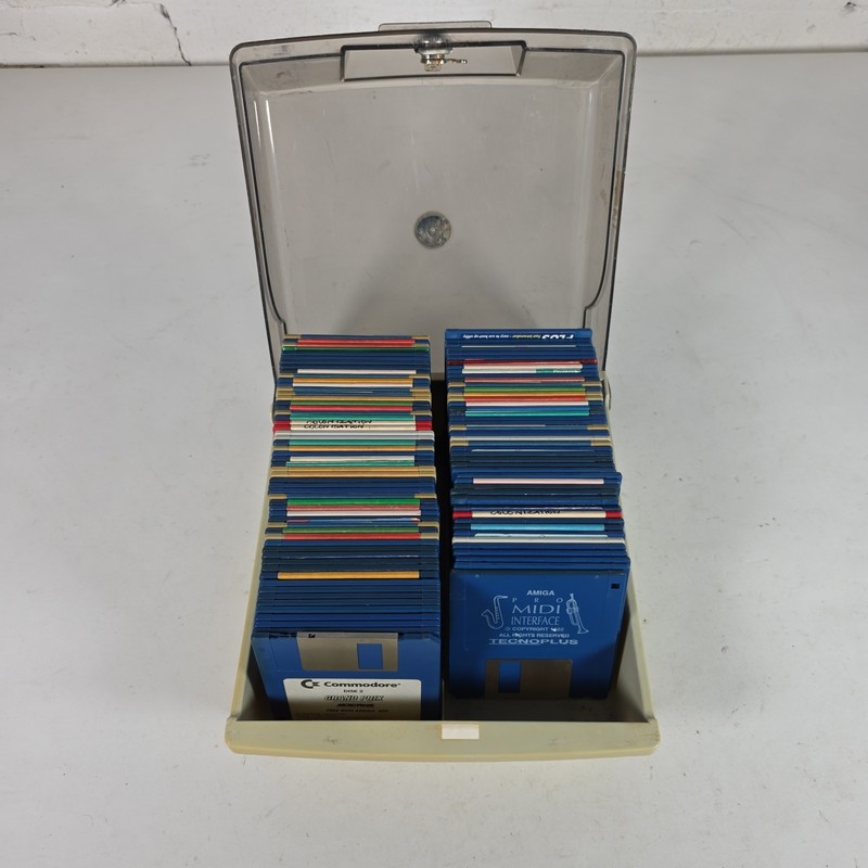 Commodore Amiga 3.5" Floppy Disk Bundle Game Job Lot + Storage Case