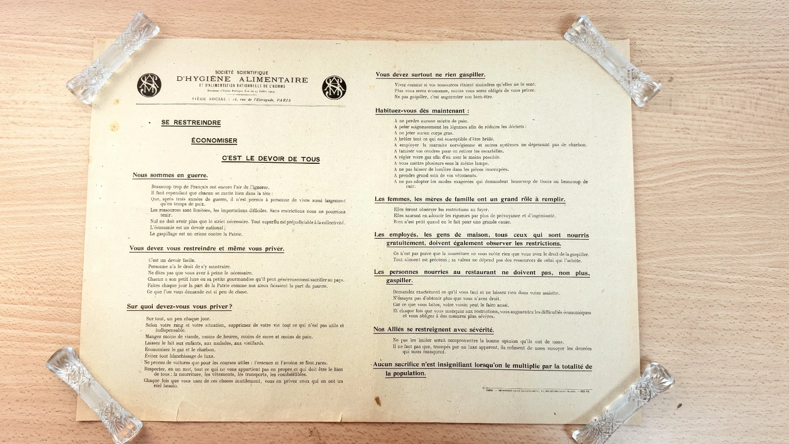 Affiche rationnement Se restreindre économiser devoir de tous WW1
