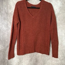 American Eagle Open Weave Knit VNeck Sweater Wool Blend Women’s Med Rust