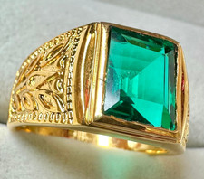 Lab Emerald Men's Ring For Engagement 925 Sterling Silver Gold Plated Men's Ring