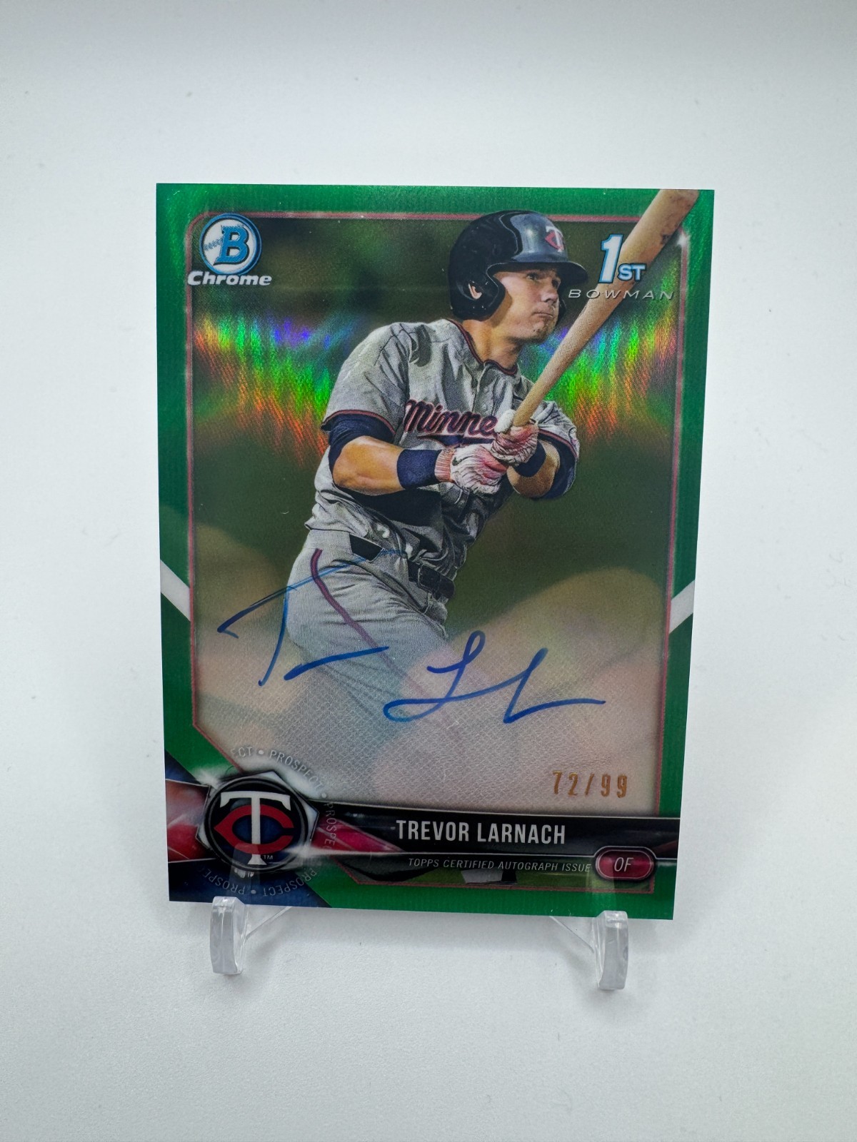 2018 Bowman Chrome Draft 1st Treu Green Refractor Trevor Larnach Twins Auto /99