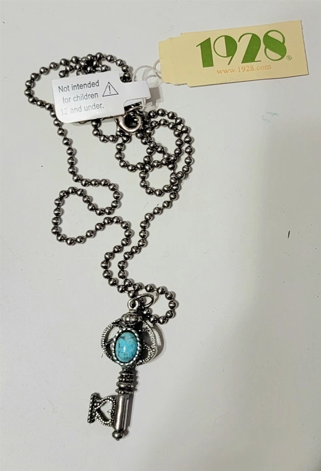 Collar colgante turquesa llave corazón peltre joyería comercio victoriano 1928 28O Foto 2 de 3