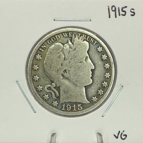 1915 S Barber Half Dollar, 90% Silver, VG Condition, Low Mintage, Nice! ๐ฅ