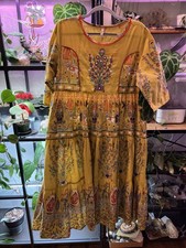 BOHO Dress women XXL, Midi, Embroidered, 100% Cotton, Made In India