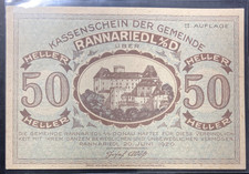 1920 AUSTRIA (RANNARIEDL) 50 HELLER - Excellent Note - Lot #J2