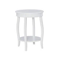 Furniture Round Shelf, White Table, 18" x 18" x 22" Tall