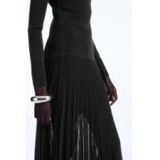COS Long Sleeve Pleated Knitted Turtleneck Maxi Dress Black Women's Size M