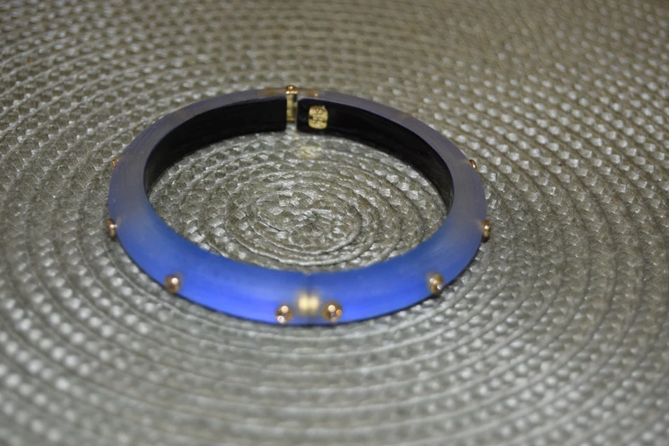 Alexis Bittar Hinged Lucite Bangle Bracelet Aqua Light Blue Gold Plated 2 3/8" - Image 4 of 4