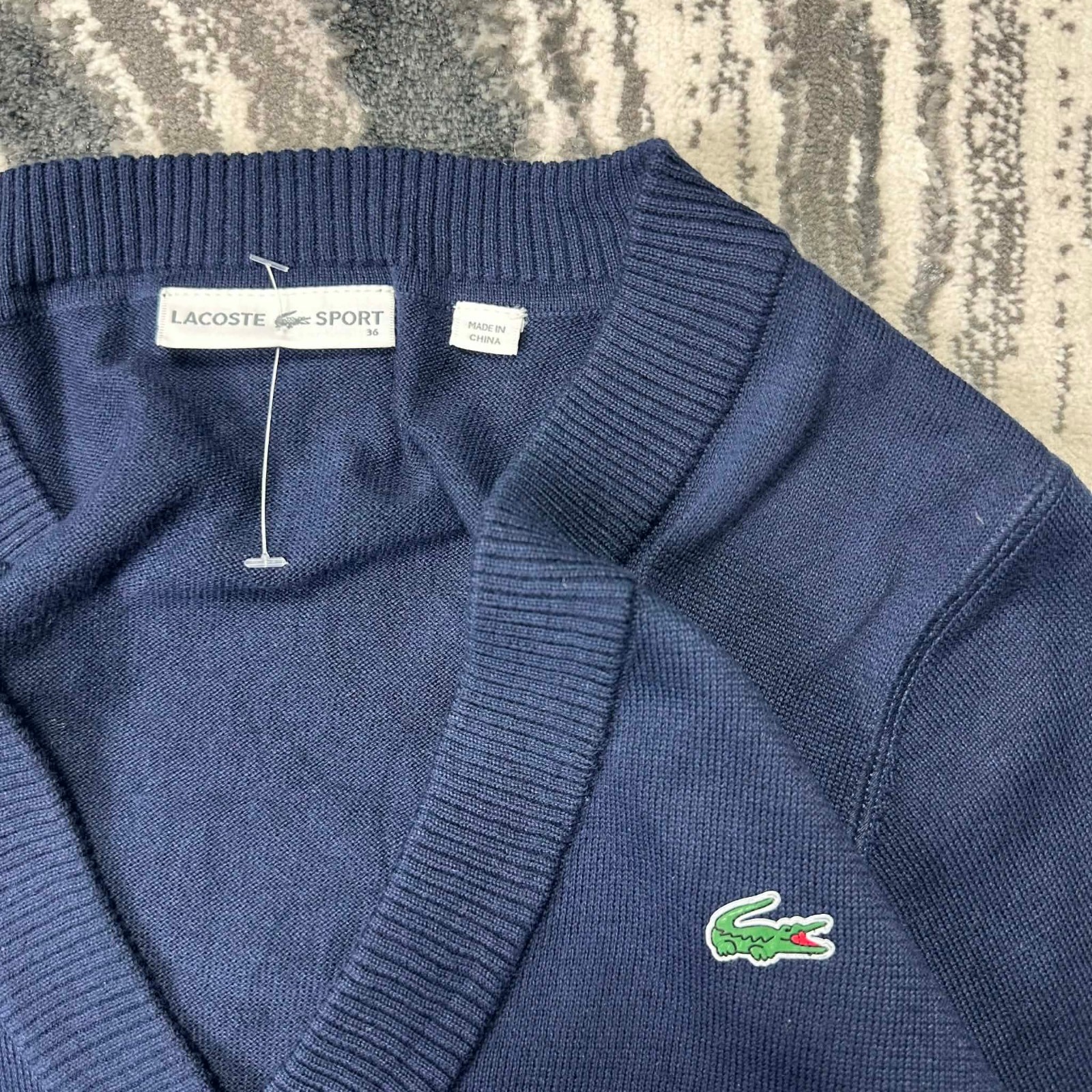 Vintage Lacoste Sport Navy Dropped V-Neck Crocodile Sz 36 / Small Knitted Jumper image 2