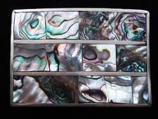 RE07166 VINTAGE 1970s  ABALONE SHELL  SOUTHWESTERN DESIGN ART BELT BUCKLE