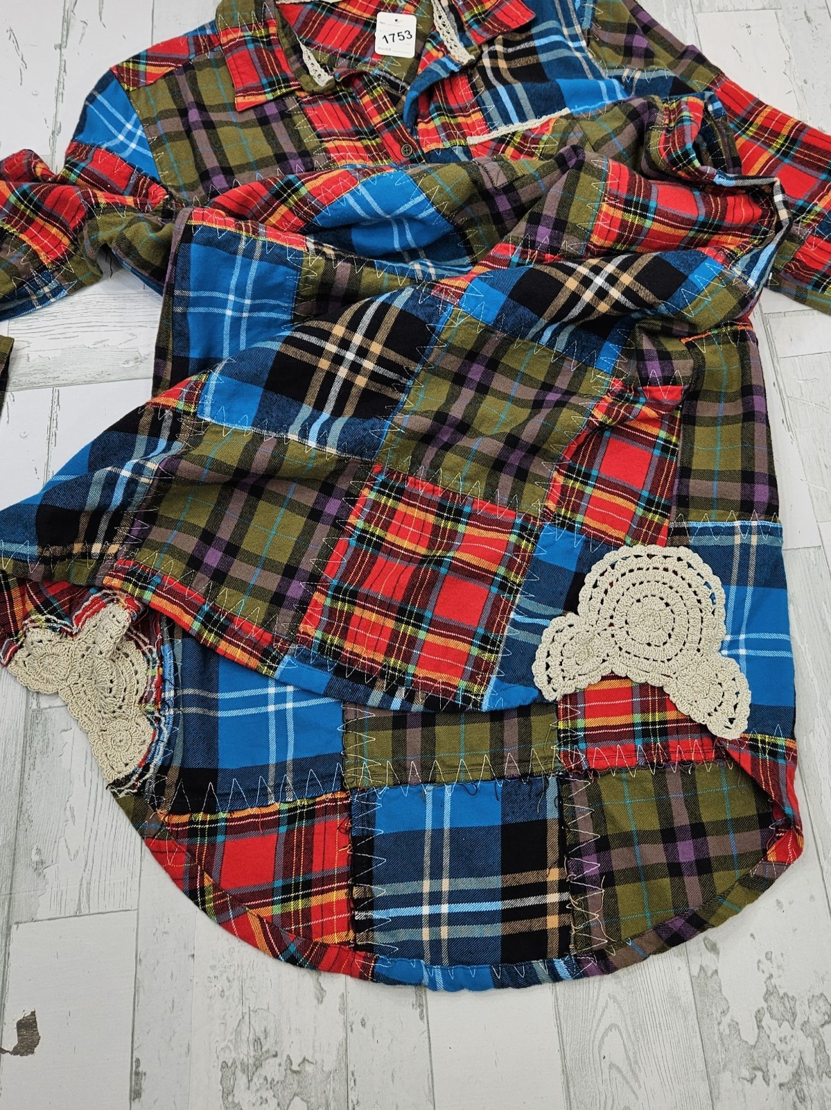 Soft Surroundings Patchwork Plaid Crochet Shirt D… - image 11